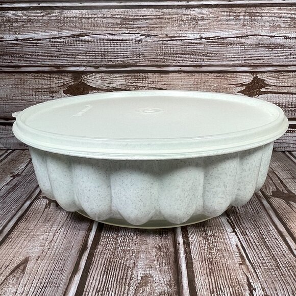 Vintage TUPPERWARE Jello Mold Ice Ring Speckled Gray Large 3 Piece #1202 EUC - Picture 1 of 5